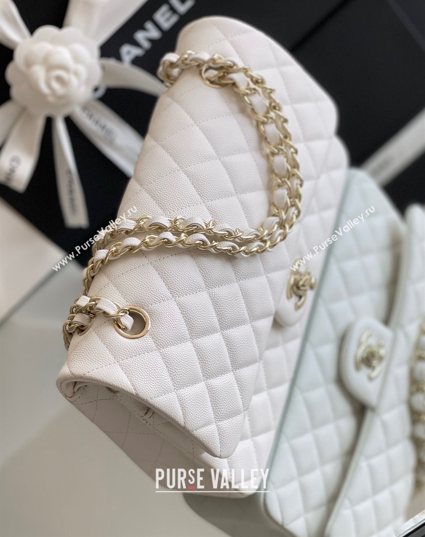 Chanel Grained Calfskin Medium Classic Flap Bag A01112 White/Light Gold 2023 Original Quality (MHE-23121210)