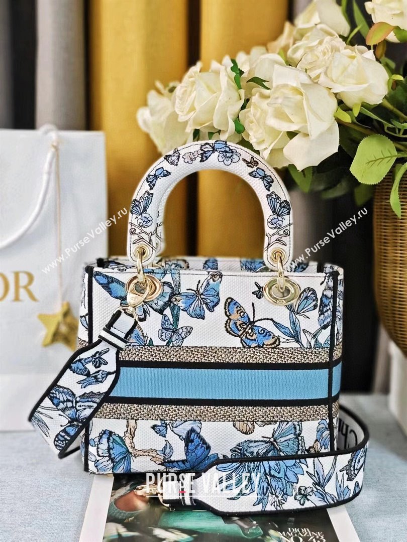 Dior Medium Lady D-Lite Bag in Blue Multicolor Toile de Jouy Mexico Embroidery 2024 (DMZ-24022801)