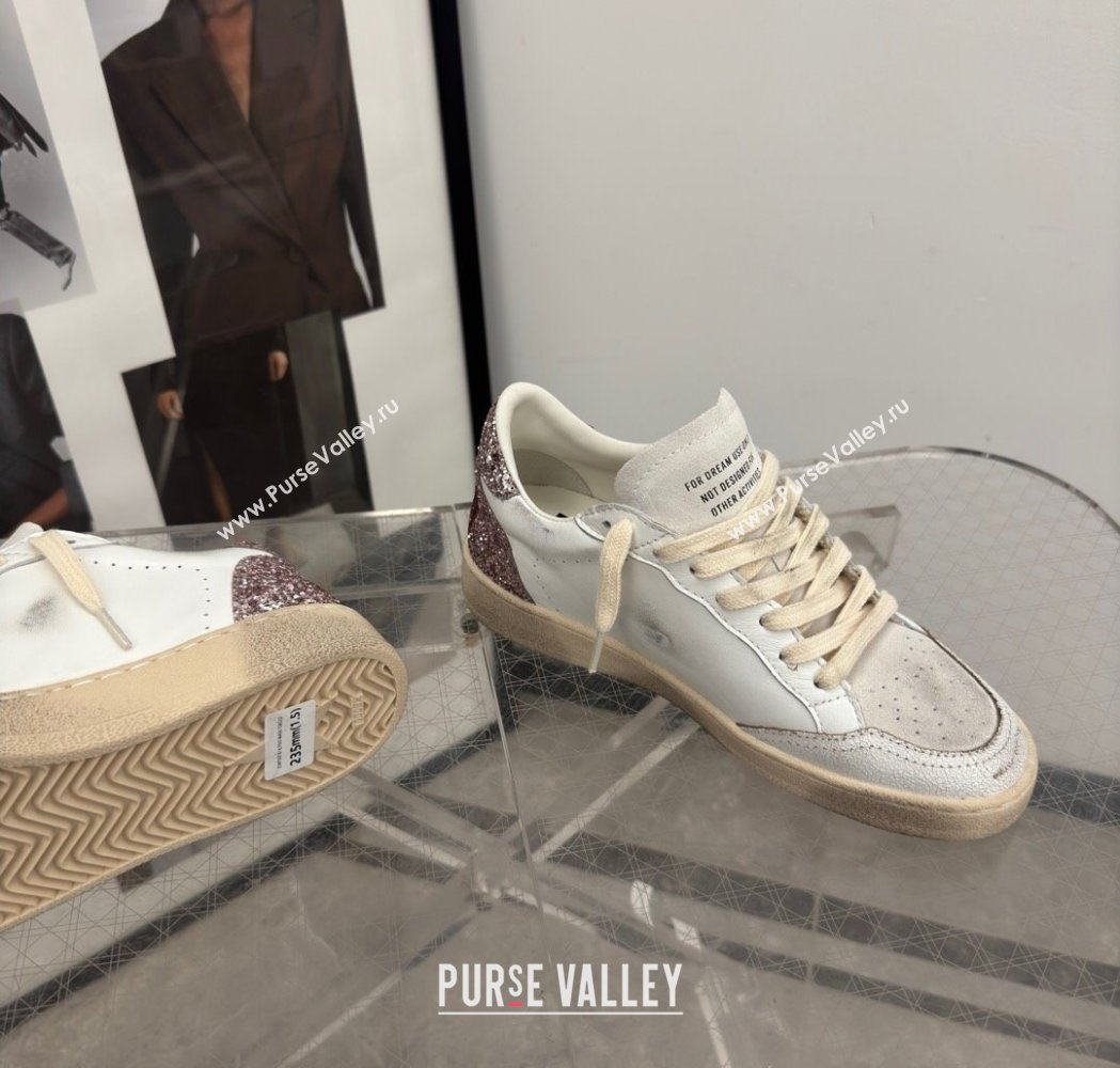 Golden Goose Womens Ball Star LTD Sneakers with red leather star and pink glitter heel tab 2025 0221 (13-250221015)