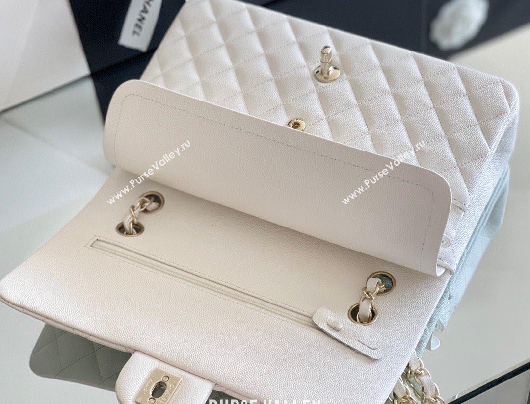 Chanel Grained Calfskin Medium Classic Flap Bag A01112 White/Light Gold 2023 Original Quality (MHE-23121210)