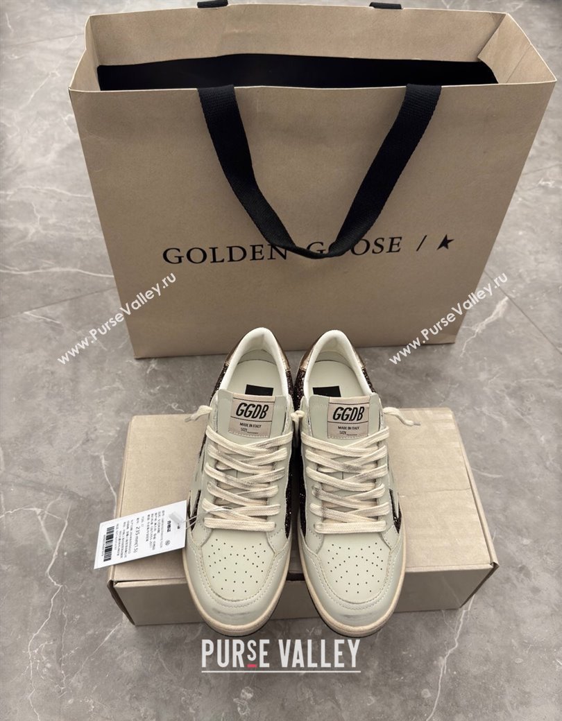 Golden Goose Womens Ball Star Sneakers in glitter with white leather star and metallic leather heel tab 2025 0221 (13-250221016)