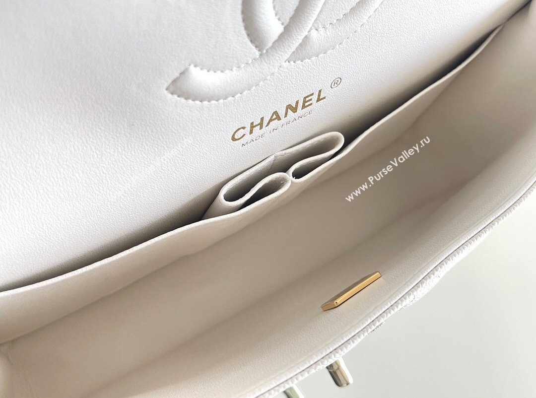 Chanel Grained Calfskin Medium Classic Flap Bag A01112 White/Light Gold 2023 Original Quality (MHE-23121210)