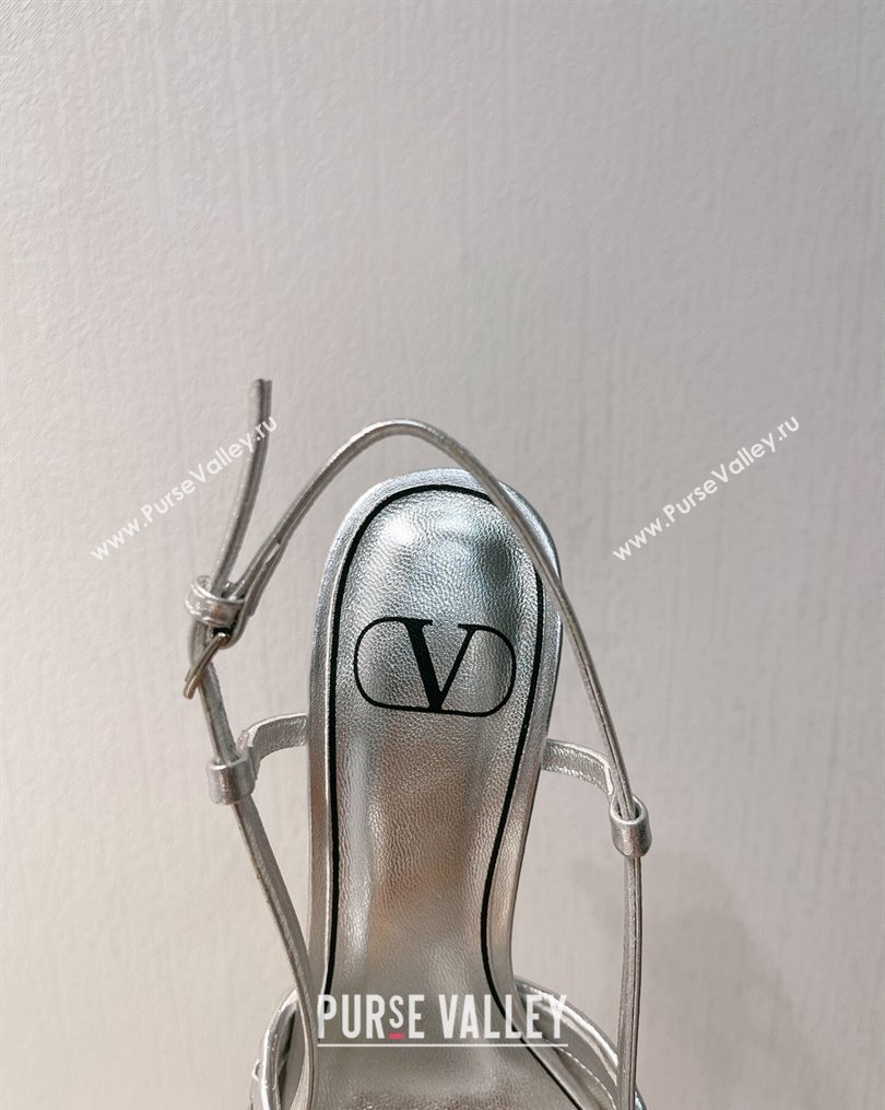 Valentino VLogo Slingback Pumps 7.5cm in Woven Calfskin with Crystals Silver 2023 VT102701 (MD-231027025)