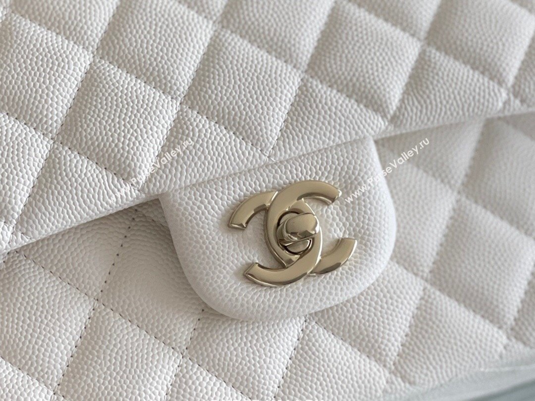 Chanel Grained Calfskin Medium Classic Flap Bag A01112 White/Light Gold 2023 Original Quality (MHE-23121210)