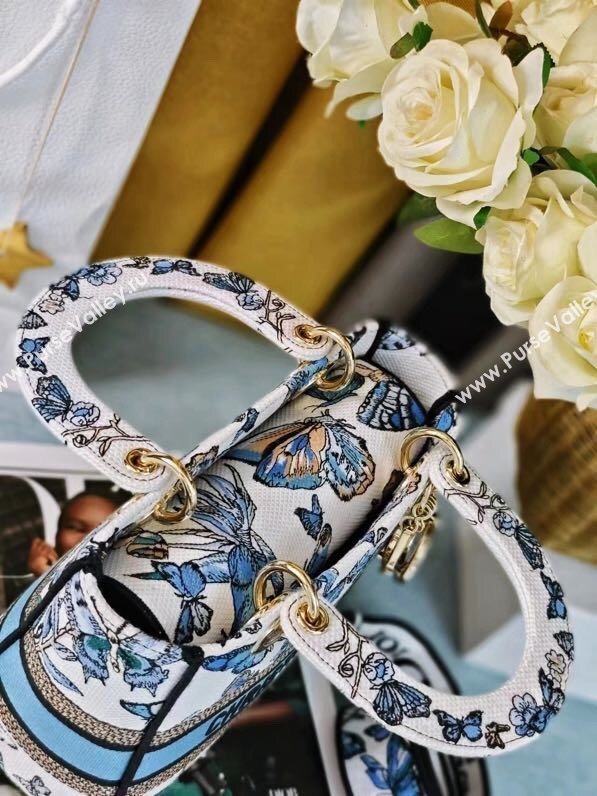 Dior Medium Lady D-Lite Bag in Blue Multicolor Toile de Jouy Mexico Embroidery 2024 (DMZ-24022801)