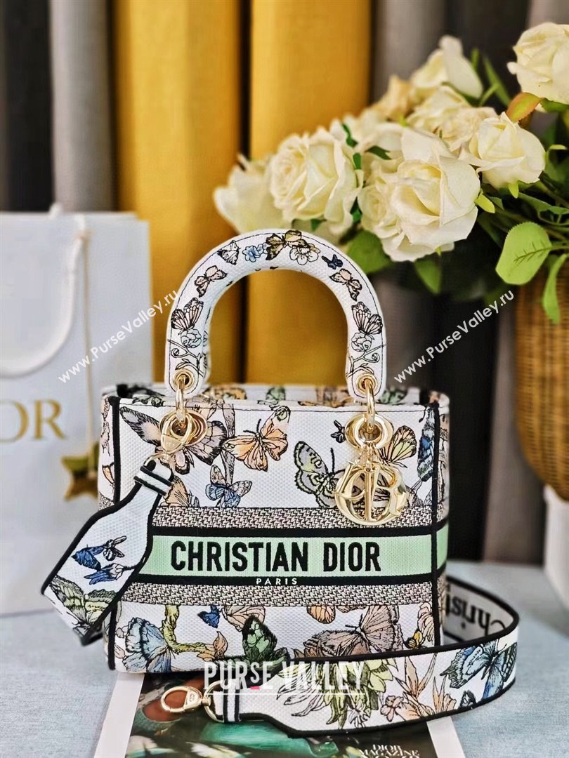 Dior Medium Lady D-Lite Bag in White Multicolor Toile de Jouy Mexico Embroidery 2024 (DMZ-24021801)