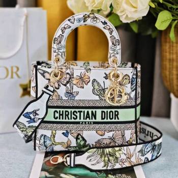 Dior Medium Lady D-Lite Bag in White Multicolor Toile de Jouy Mexico Embroidery 2024 (DMZ-24021801)