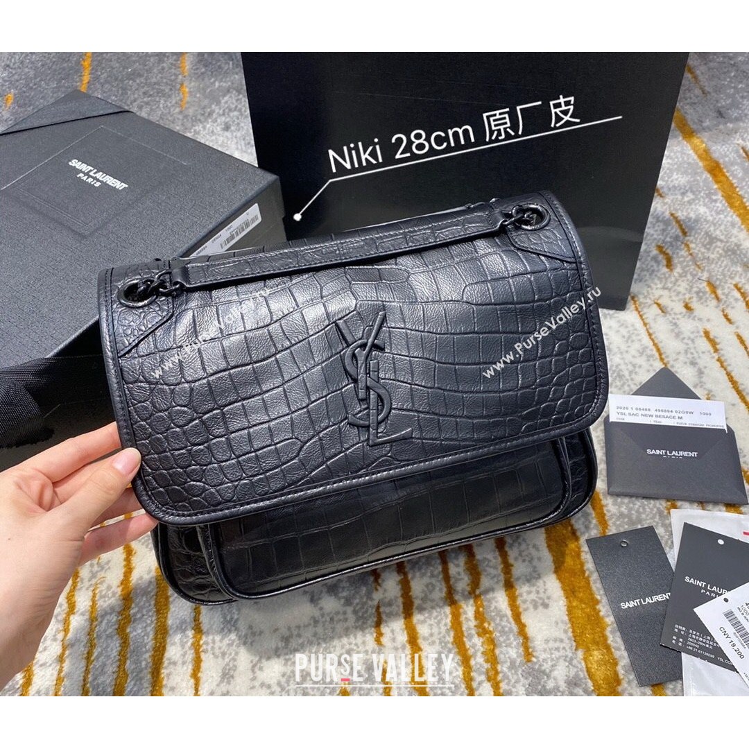 Saint Laurent Medium Niki Chain Bag in Crocodile-embossed Calfskin 498894 Black 2021 (JUND-210820055)