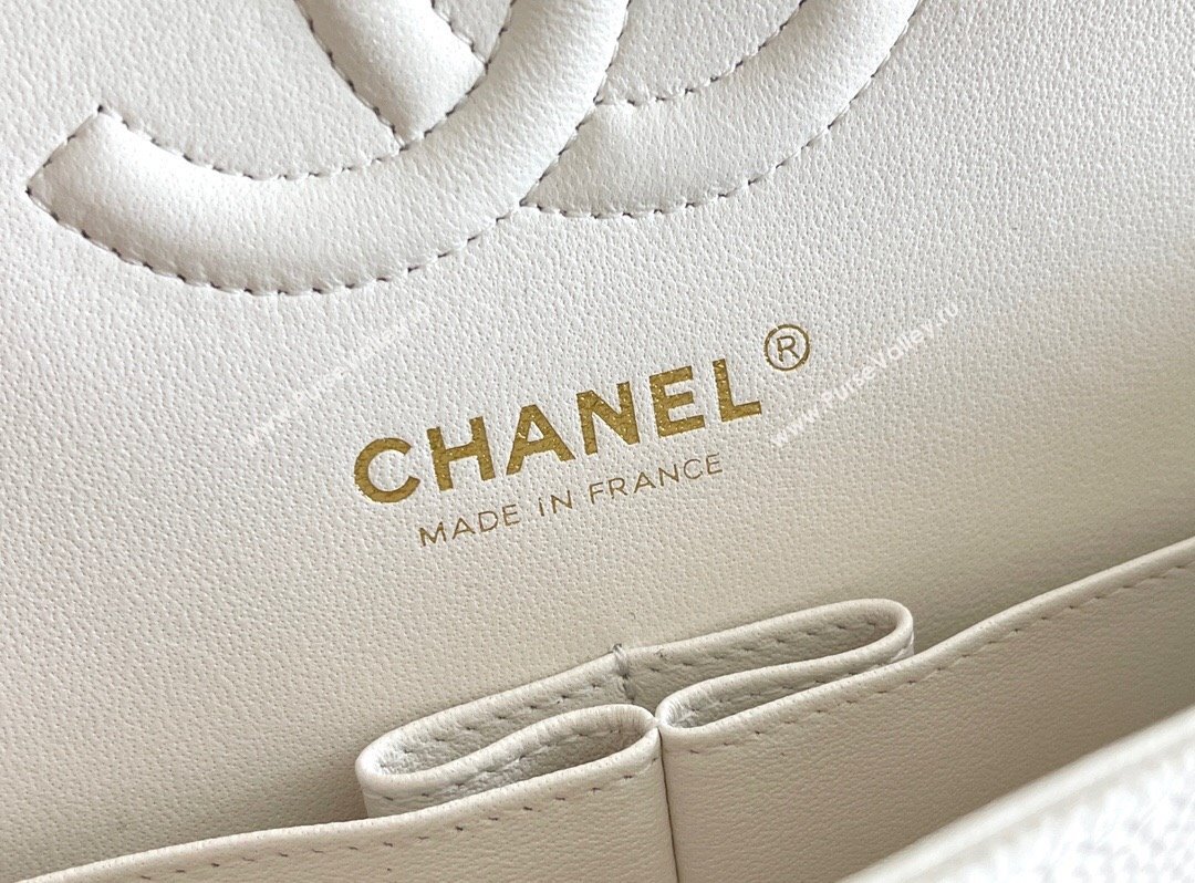 Chanel Grained Calfskin Medium Classic Flap Bag A01112 White/Light Gold 2023 Original Quality (MHE-23121210)