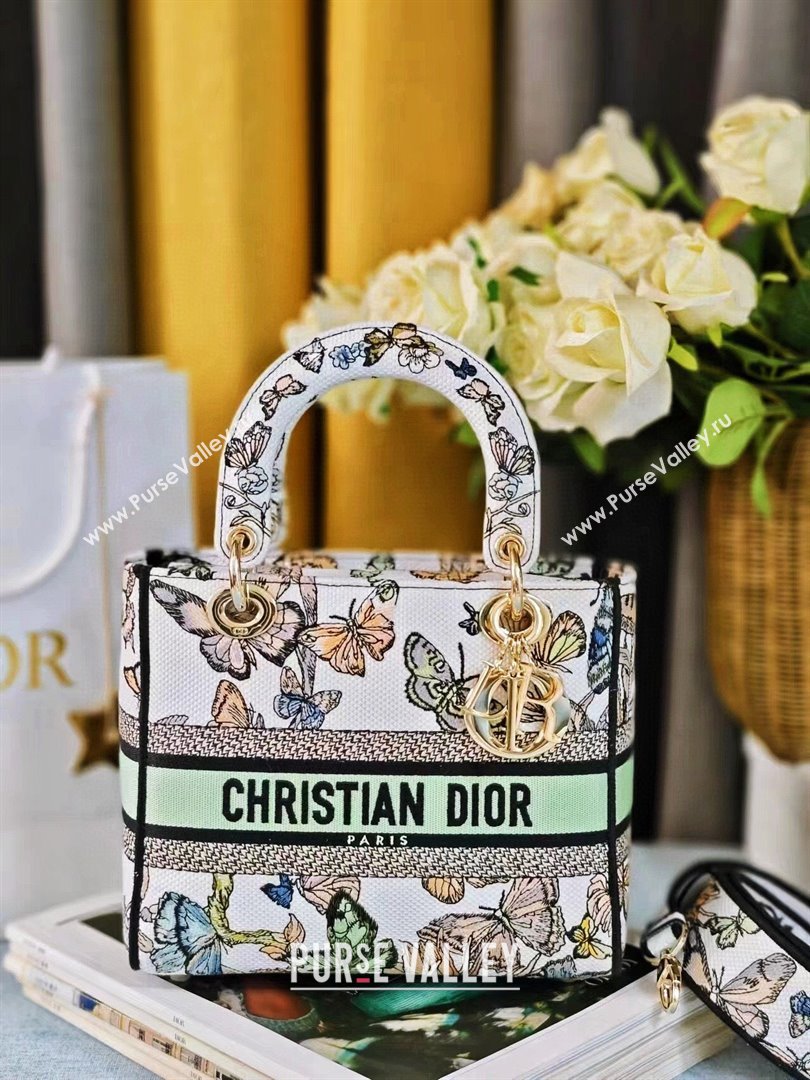 Dior Medium Lady D-Lite Bag in White Multicolor Toile de Jouy Mexico Embroidery 2024 (DMZ-24021801)