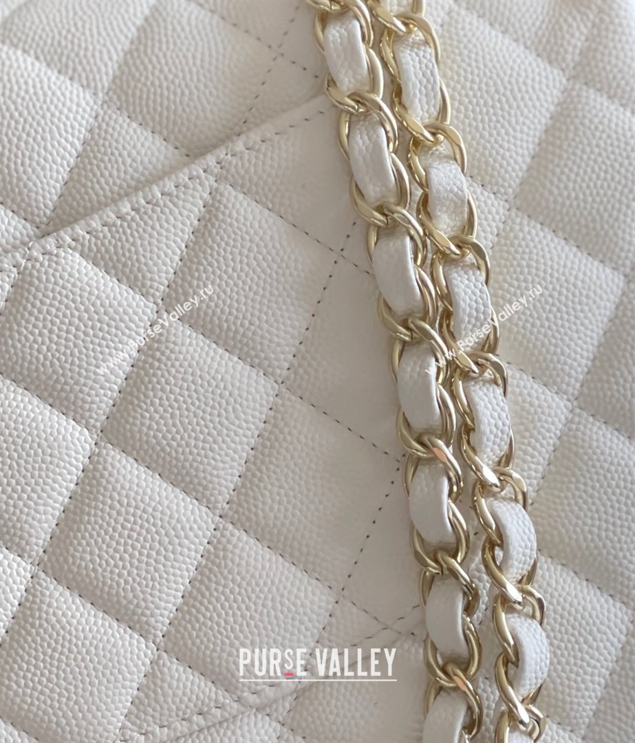 Chanel Grained Calfskin Medium Classic Flap Bag A01112 White/Light Gold 2023 Original Quality (MHE-23121210)