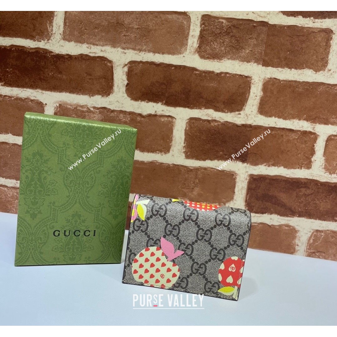 Gucci Les Pommes Card Case Wallet 663922 Beige/Pink 2021 (DLH-21090308)