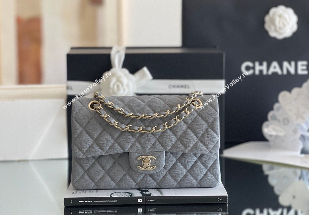 Chanel Grained Calfskin Small Classic Flap Bag A01113 Grey/Light Gold 2023 Original Quality (MHE-23121211)