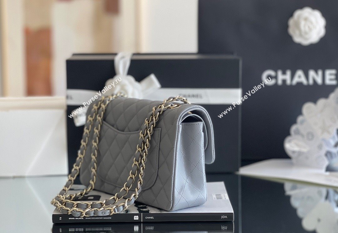 Chanel Grained Calfskin Small Classic Flap Bag A01113 Grey/Light Gold 2023 Original Quality (MHE-23121211)