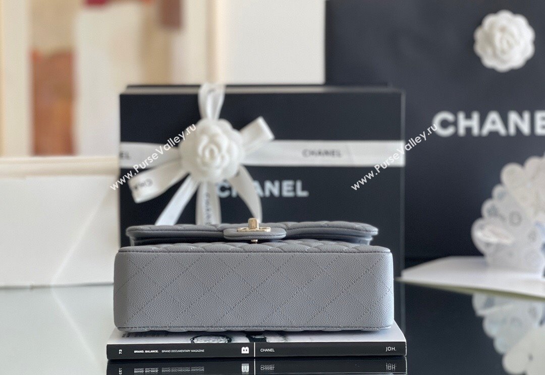 Chanel Grained Calfskin Small Classic Flap Bag A01113 Grey/Light Gold 2023 Original Quality (MHE-23121211)