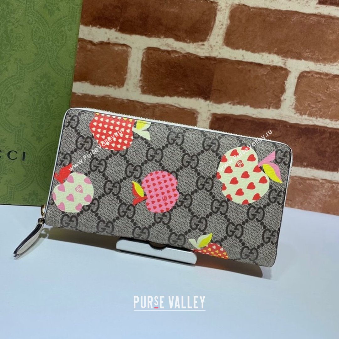 Gucci Les Pommes Zip Around Wallet 663924 Beige/Pink 2021 (DLH-21090309)