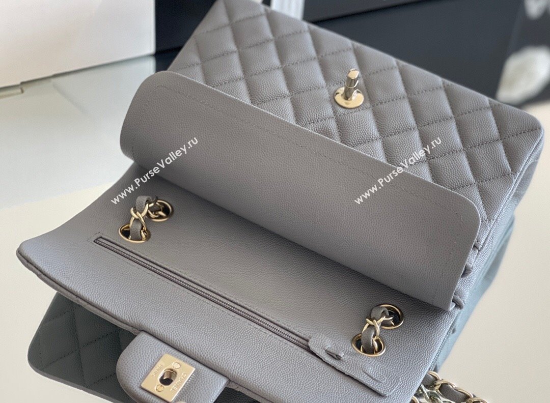 Chanel Grained Calfskin Small Classic Flap Bag A01113 Grey/Light Gold 2023 Original Quality (MHE-23121211)