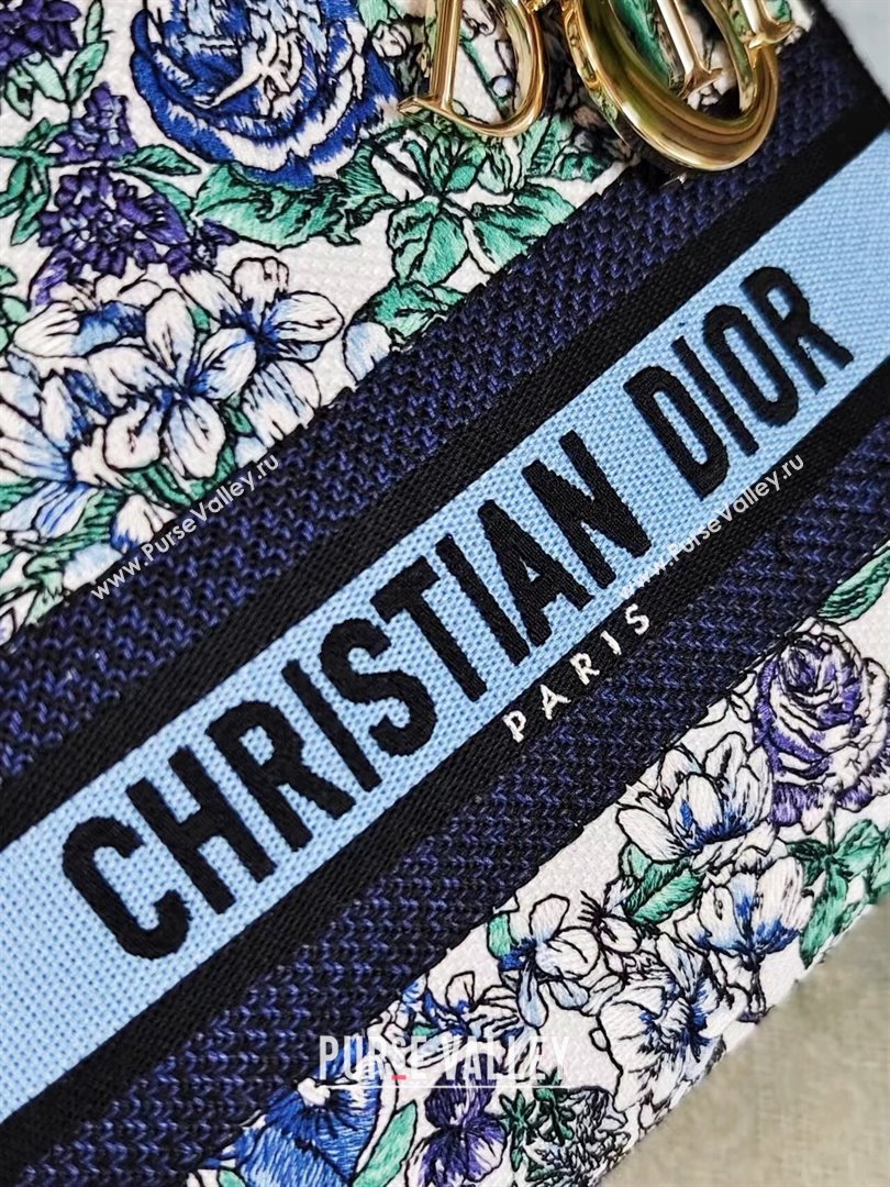 Dior Medium Lady D-Lite Bag in White Multicolor Embroidery Blue 2024 (DMZ-24022802)