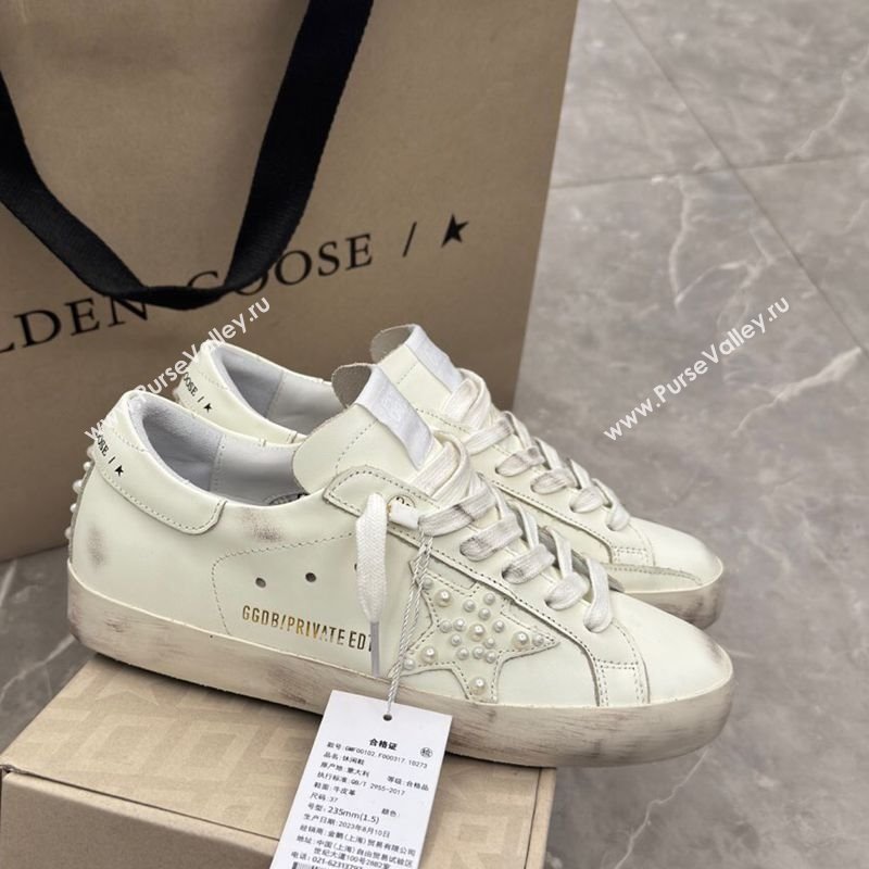 Golden Goose Womens Super-Star Sneakers in with leather and star with pearls 2025 0221 (13-250221007)