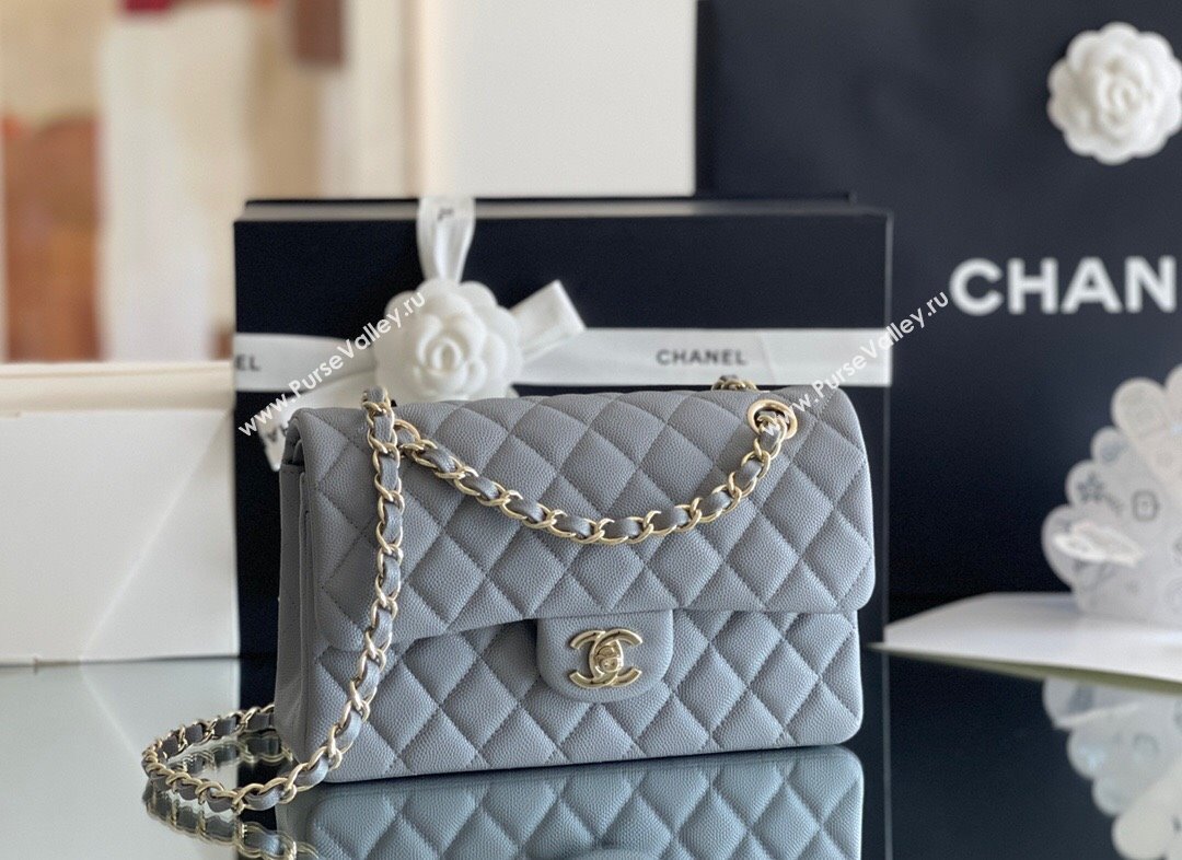 Chanel Grained Calfskin Small Classic Flap Bag A01113 Grey/Light Gold 2023 Original Quality (MHE-23121211)