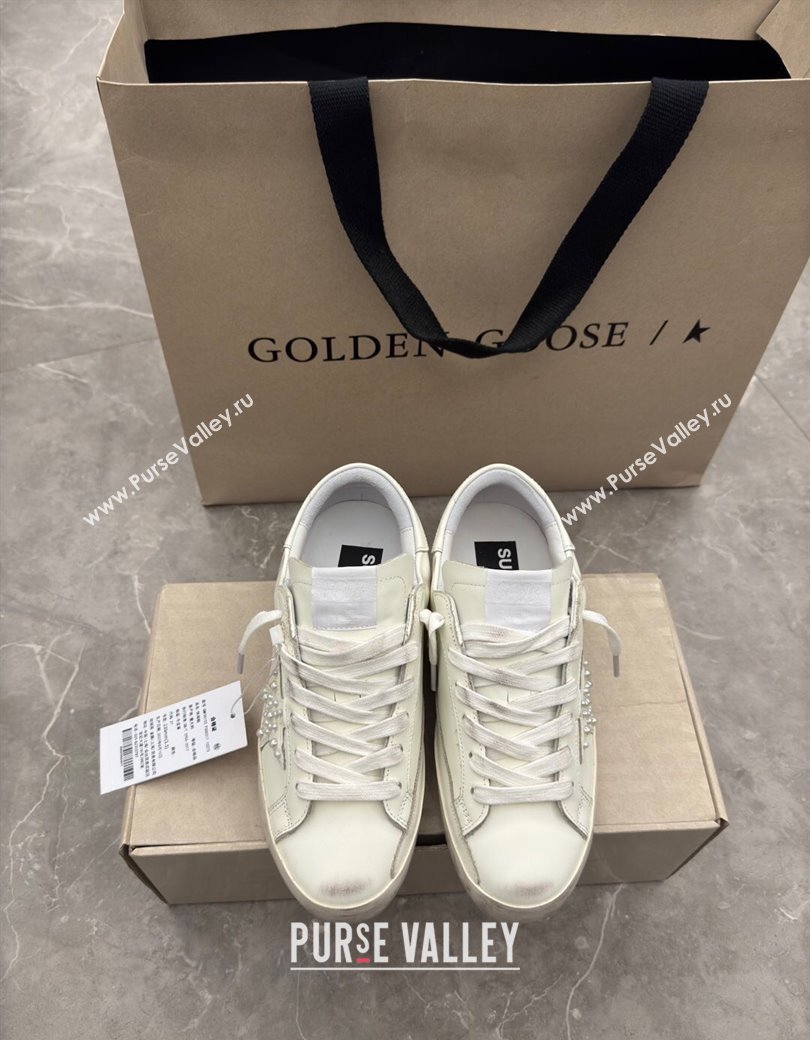 Golden Goose Womens Super-Star Sneakers in with leather and star with pearls 2025 0221 (13-250221007)