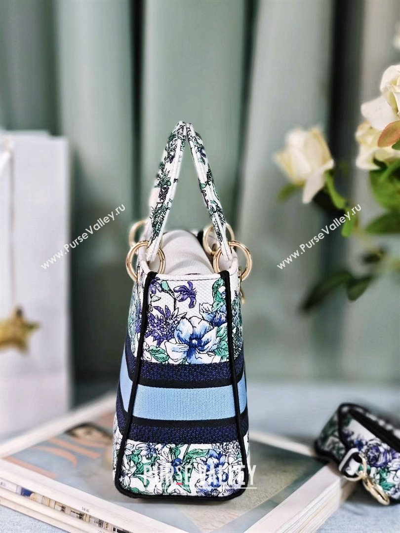 Dior Medium Lady D-Lite Bag in White Multicolor Embroidery Blue 2024 (DMZ-24022802)