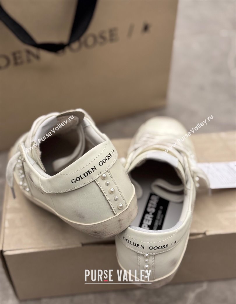 Golden Goose Womens Super-Star Sneakers in with leather and star with pearls 2025 0221 (13-250221007)