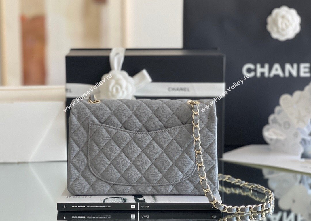 Chanel Grained Calfskin Small Classic Flap Bag A01113 Grey/Light Gold 2023 Original Quality (MHE-23121211)