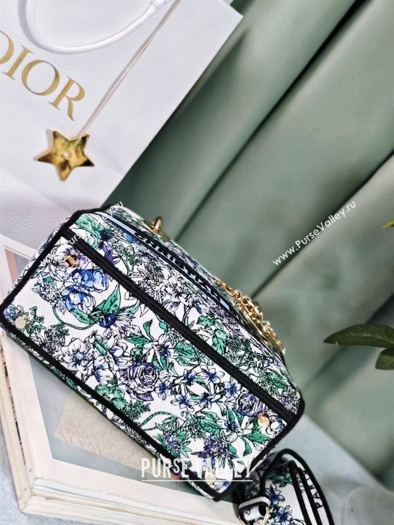 Dior Medium Lady D-Lite Bag in White Multicolor Embroidery Blue 2024 (DMZ-24022802)
