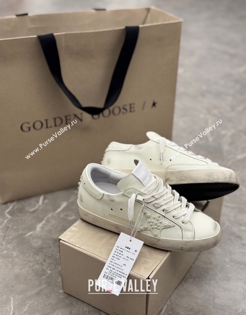 Golden Goose Womens Super-Star Sneakers in with leather and star with pearls 2025 0221 (13-250221007)