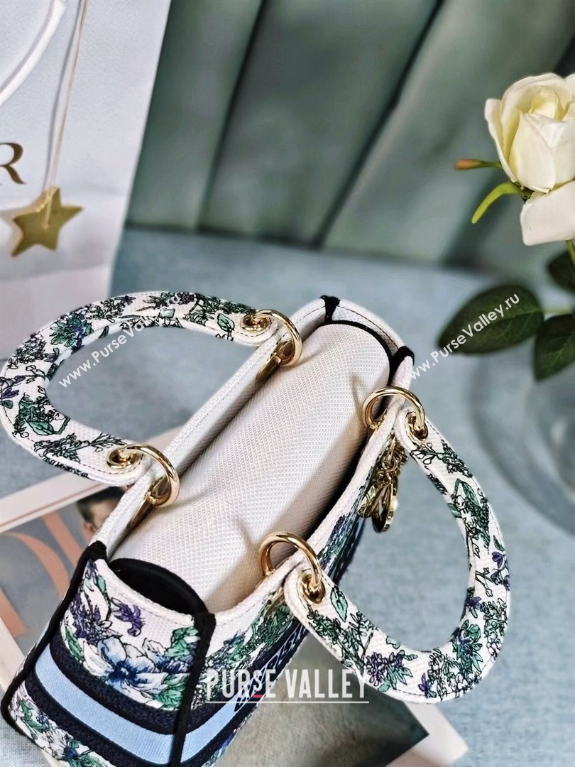 Dior Medium Lady D-Lite Bag in White Multicolor Embroidery Blue 2024 (DMZ-24022802)
