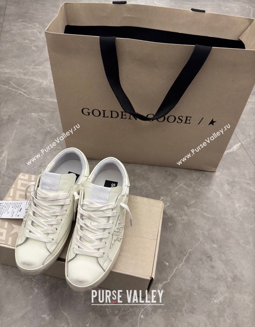 Golden Goose Womens Super-Star Sneakers in with leather and star with pearls 2025 0221 (13-250221007)