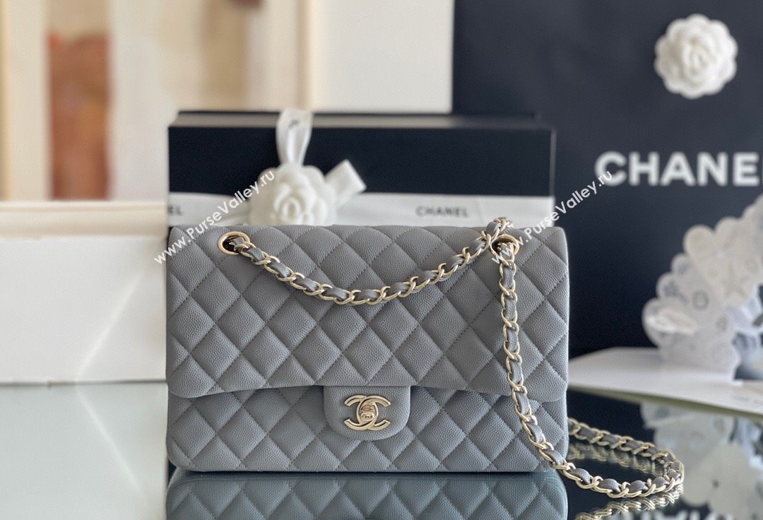 Chanel Grained Calfskin Medium Classic Flap Bag A01112 Grey/Light Gold 2023 Original Quality (MHE-23121212)