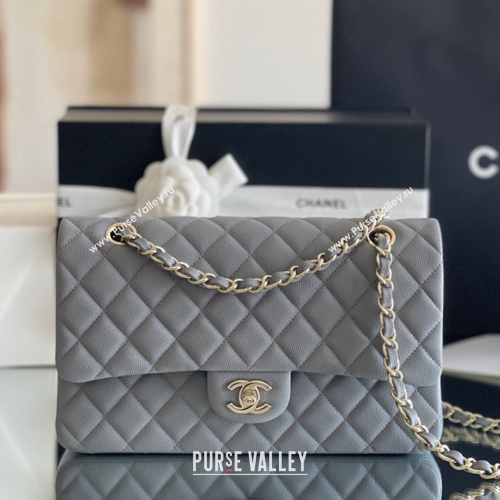 Chanel Grained Calfskin Medium Classic Flap Bag A01112 Grey/Light Gold 2023 Original Quality (MHE-23121212)