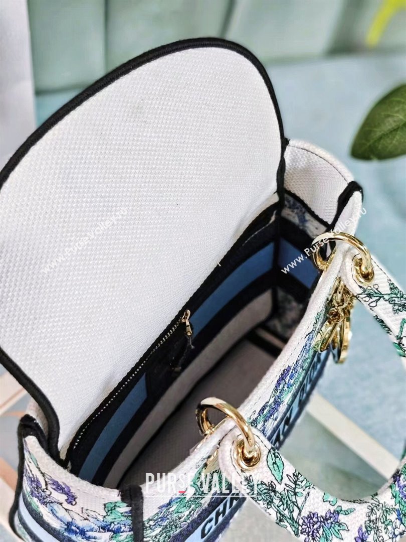 Dior Medium Lady D-Lite Bag in White Multicolor Embroidery Blue 2024 (DMZ-24022802)