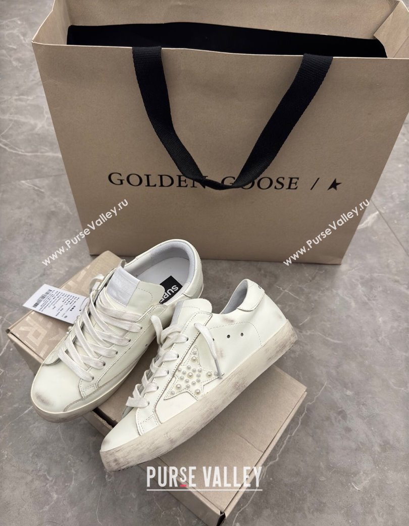 Golden Goose Womens Super-Star Sneakers in with leather and star with pearls 2025 0221 (13-250221007)