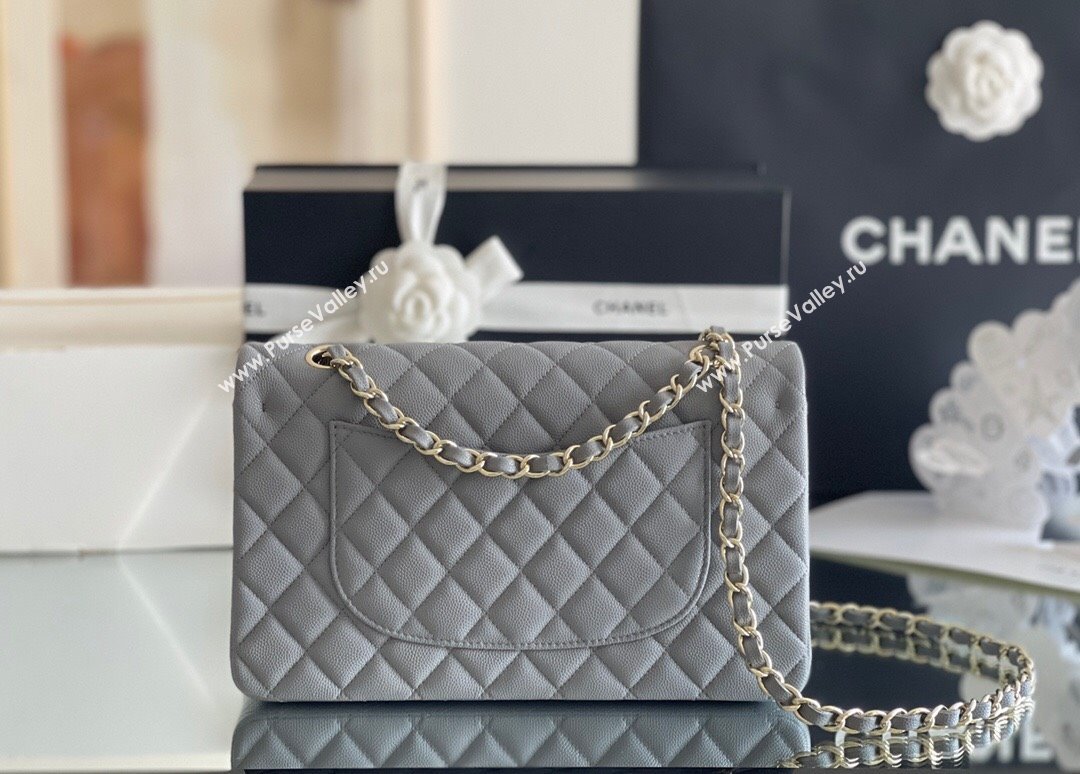 Chanel Grained Calfskin Medium Classic Flap Bag A01112 Grey/Light Gold 2023 Original Quality (MHE-23121212)