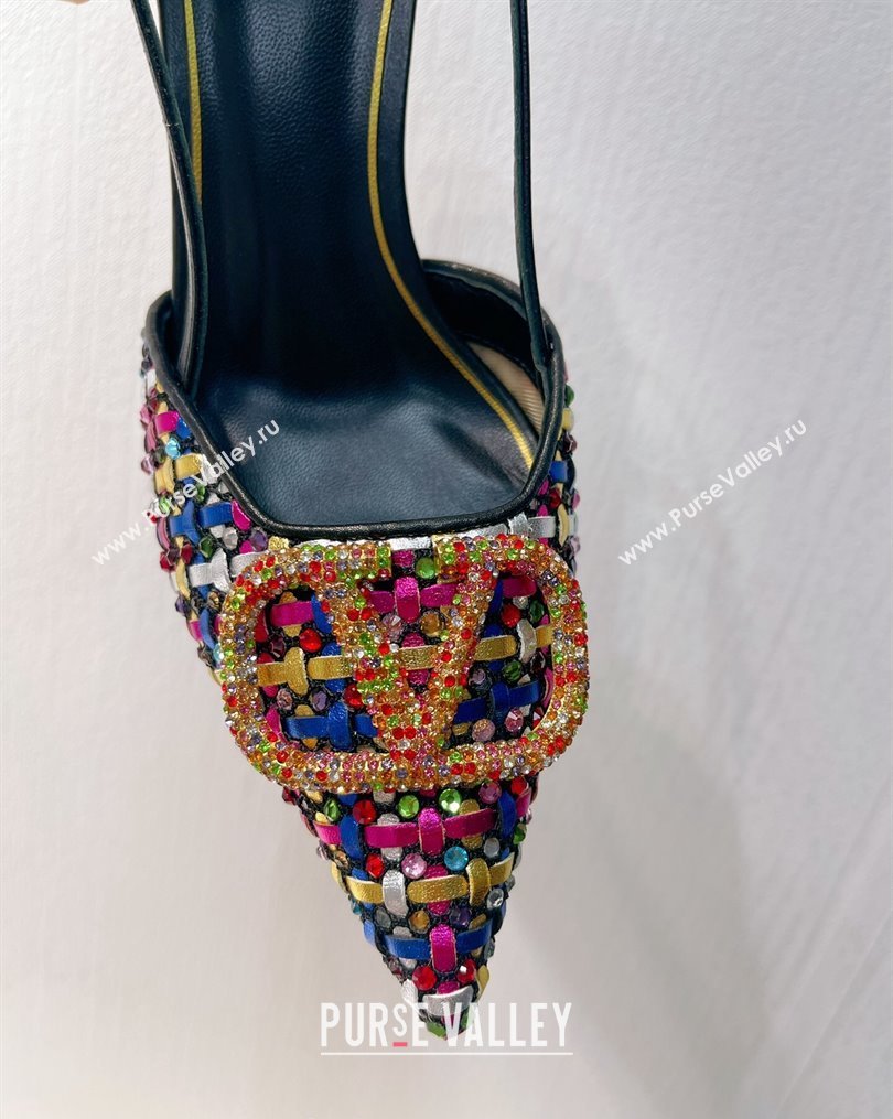 Valentino VLogo Slingback Pumps 7.5cm in Woven Calfskin with Crystals Multicolor 2023 VT102701 (MD-231027028)