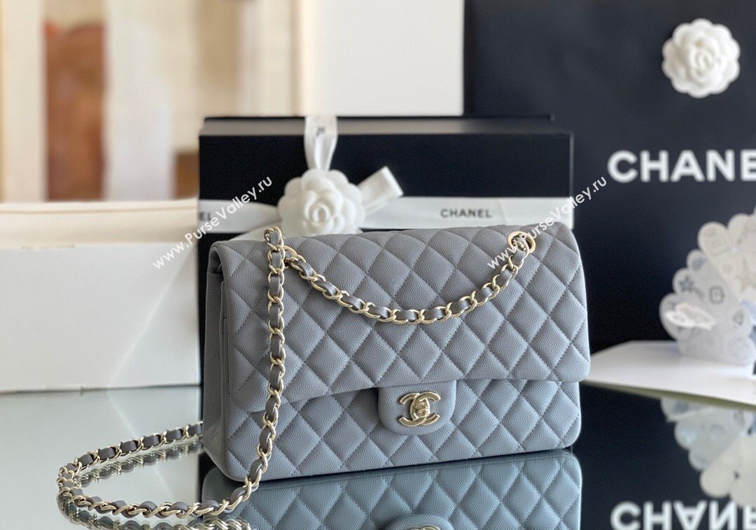 Chanel Grained Calfskin Medium Classic Flap Bag A01112 Grey/Light Gold 2023 Original Quality (MHE-23121212)