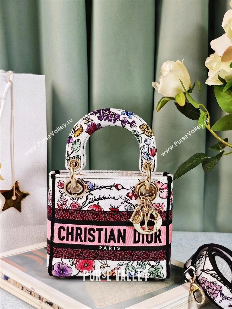 Dior Mini Lady D-Lite Bag in White Multicolor Florilegio Embroidery 2024 (DMZ-24022808)