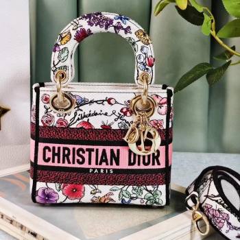 Dior Mini Lady D-Lite Bag in White Multicolor Florilegio Embroidery 2024 (DMZ-24022808)