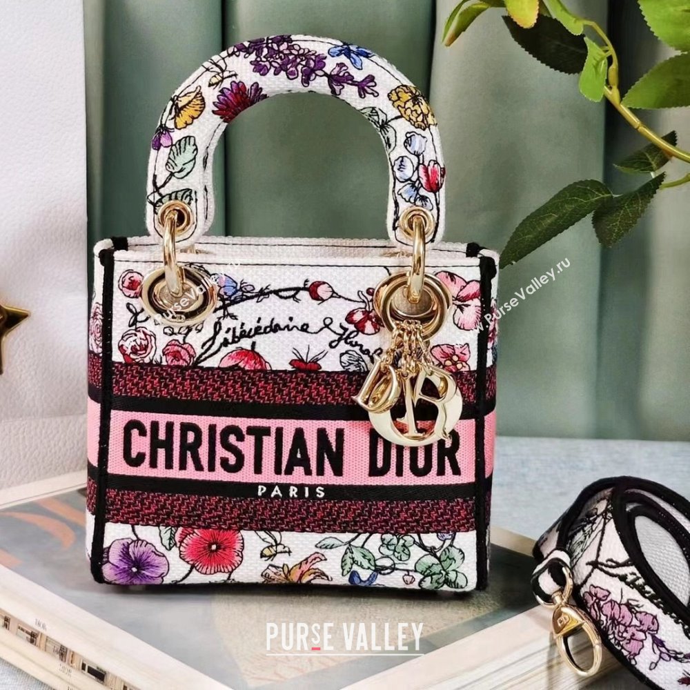 Dior Mini Lady D-Lite Bag in White Multicolor Florilegio Embroidery 2024 (DMZ-24022808)