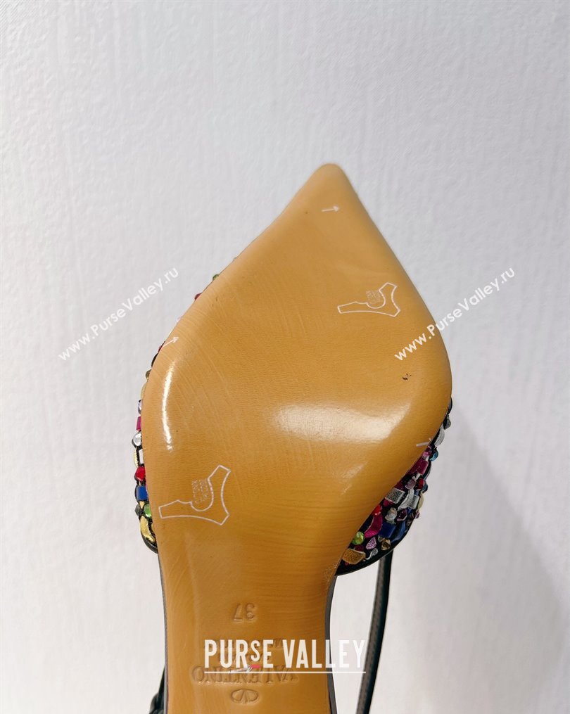 Valentino VLogo Slingback Pumps 7.5cm in Woven Calfskin with Crystals Multicolor 2023 VT102701 (MD-231027028)