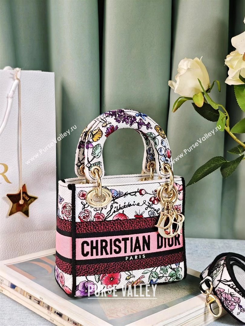 Dior Mini Lady D-Lite Bag in White Multicolor Florilegio Embroidery 2024 (DMZ-24022808)