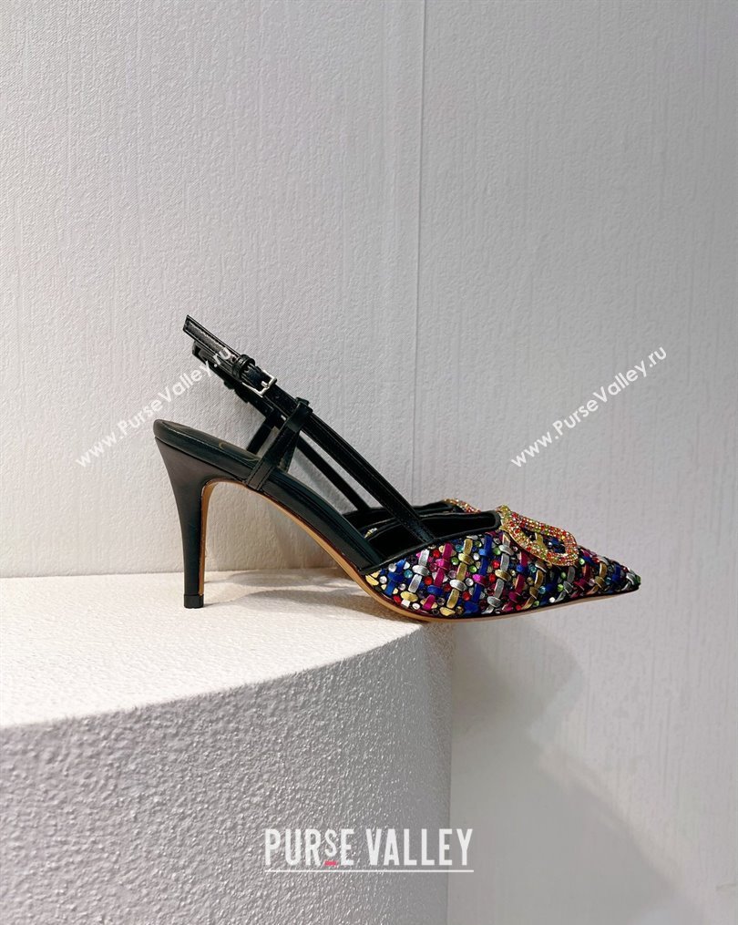 Valentino VLogo Slingback Pumps 7.5cm in Woven Calfskin with Crystals Multicolor 2023 VT102701 (MD-231027028)