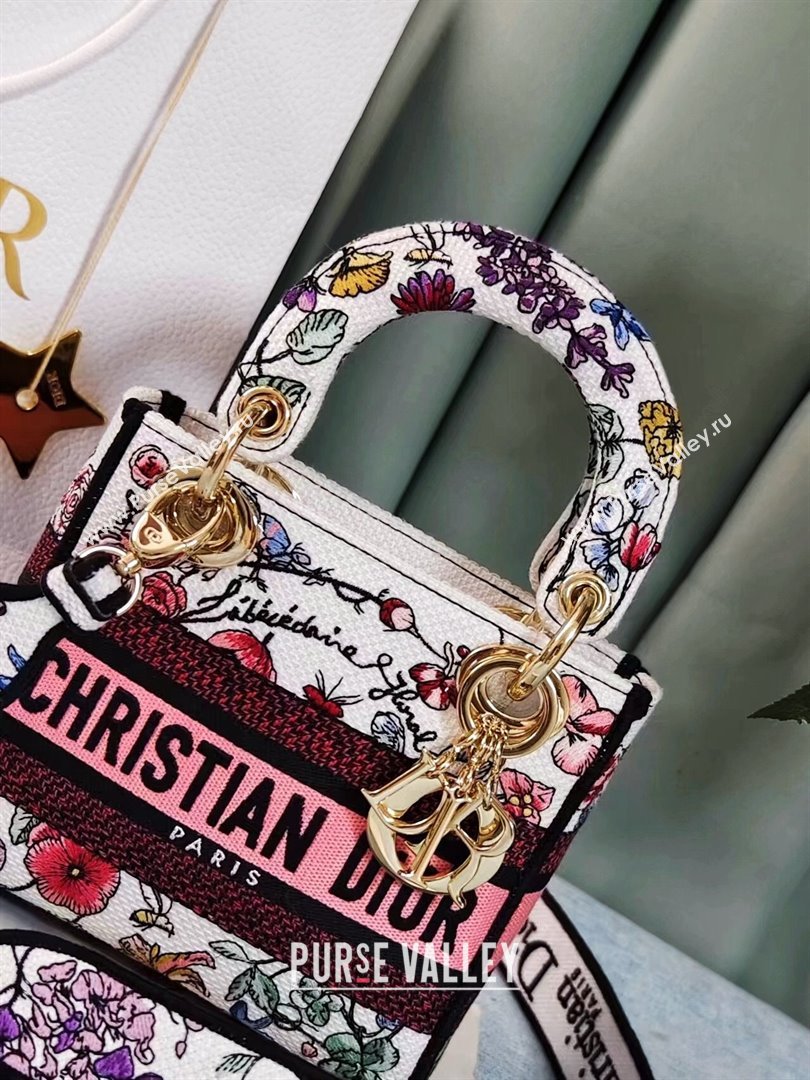 Dior Mini Lady D-Lite Bag in White Multicolor Florilegio Embroidery 2024 (DMZ-24022808)
