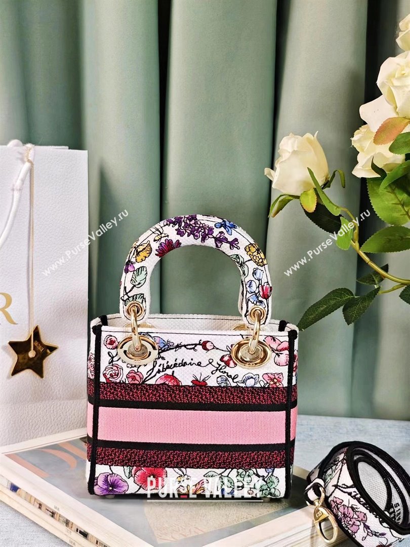 Dior Mini Lady D-Lite Bag in White Multicolor Florilegio Embroidery 2024 (DMZ-24022808)