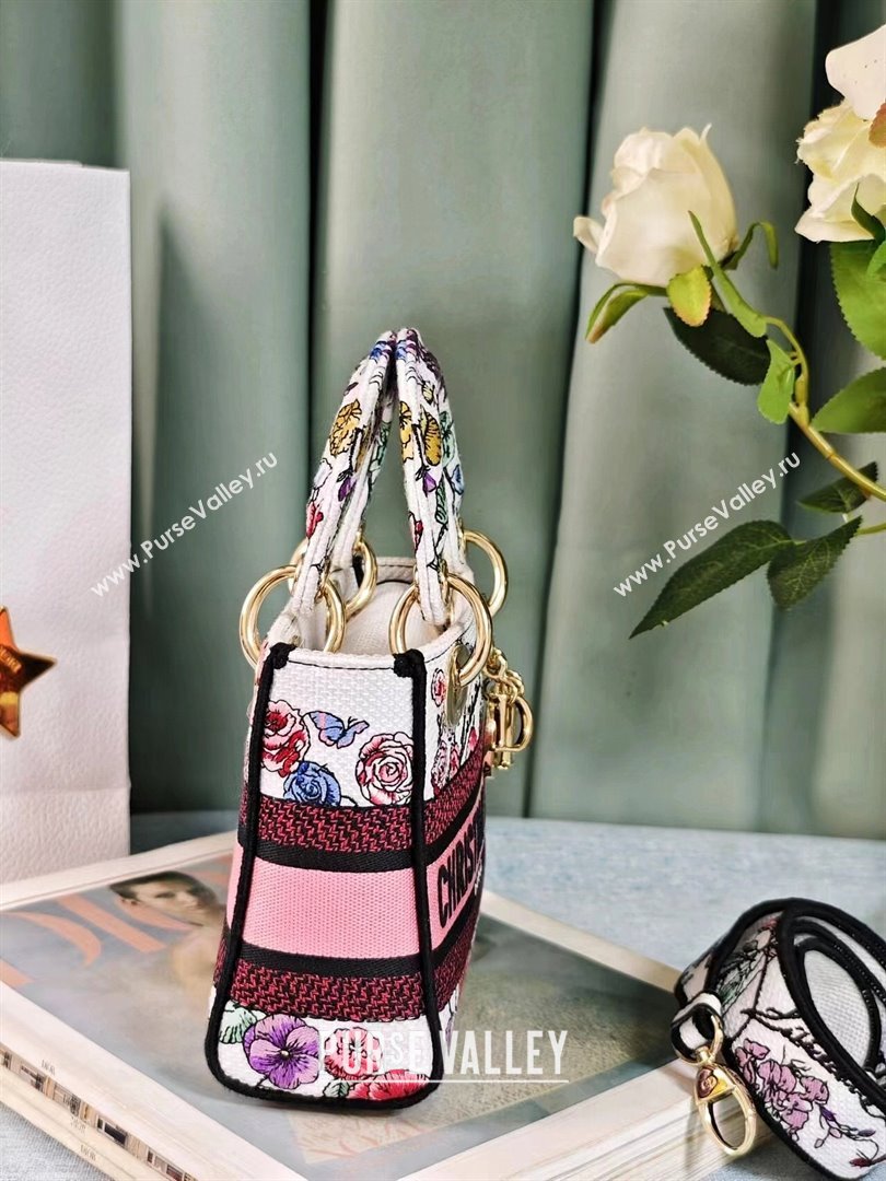Dior Mini Lady D-Lite Bag in White Multicolor Florilegio Embroidery 2024 (DMZ-24022808)