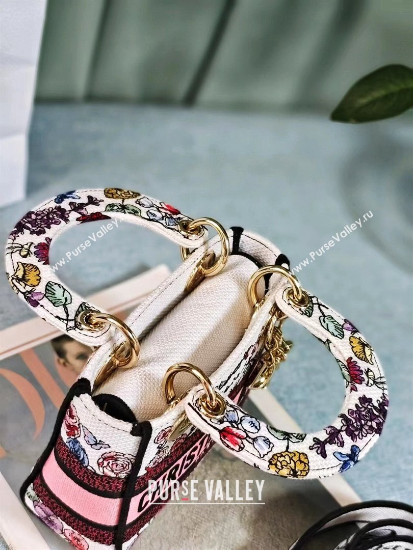 Dior Mini Lady D-Lite Bag in White Multicolor Florilegio Embroidery 2024 (DMZ-24022808)