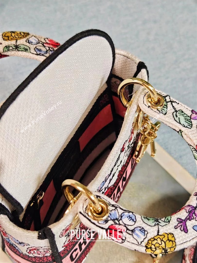 Dior Mini Lady D-Lite Bag in White Multicolor Florilegio Embroidery 2024 (DMZ-24022808)